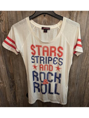 Rock & Roll Cowgirl Stars & Stripes T-Shirt Women Size Lrg USA American Patriot